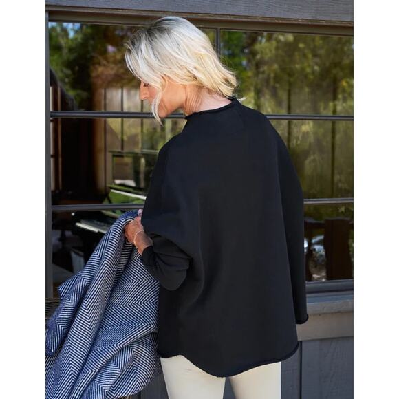 FRANK & EILEEN Effie Funnel Neck Capelet Sweatshirt Black Long Sleeve Women's L - Picture 5 of 13